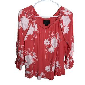 Liv Los Angeles Blouse Women's Medium Round Neck 3/4 Sleeve Floral Boho Top